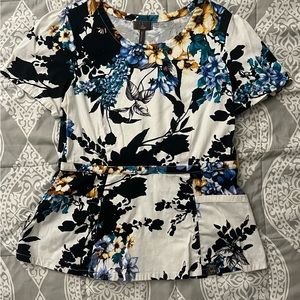 Jaanuu Garden Party Peplum Scrub Top